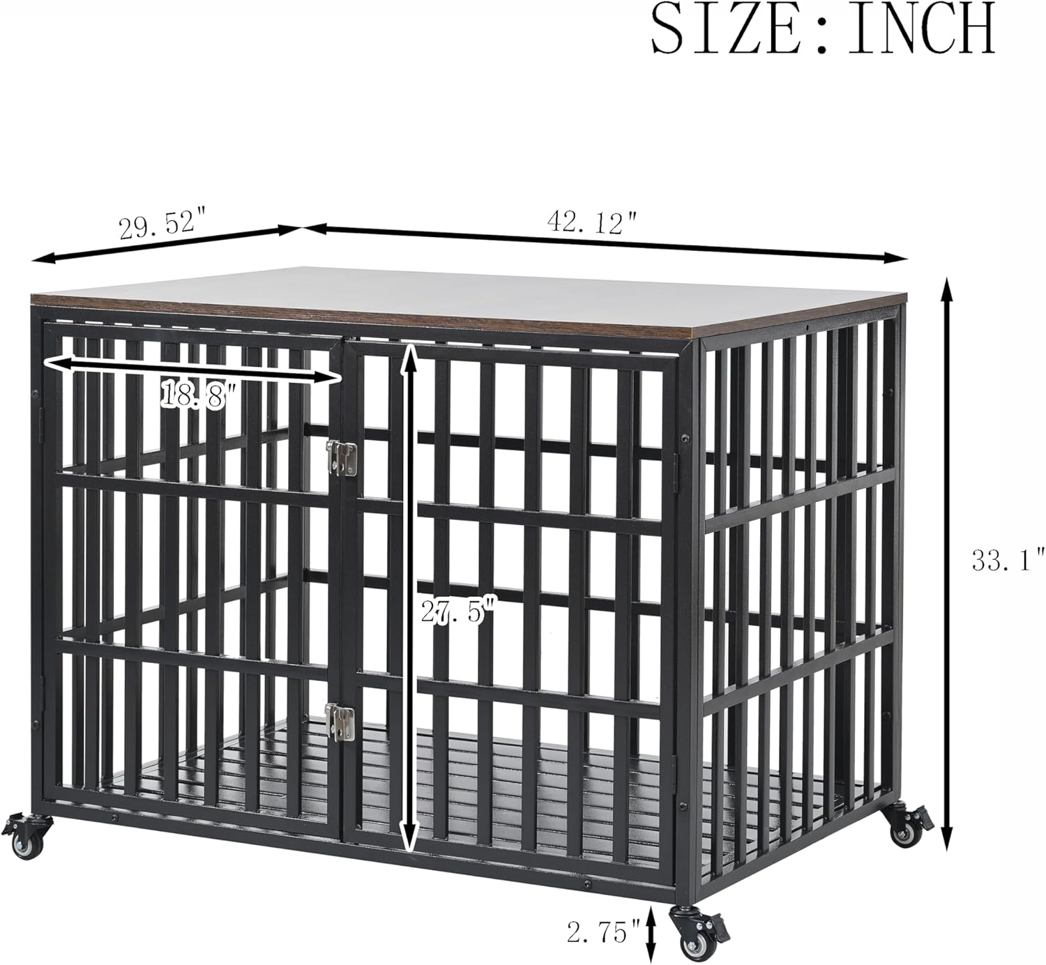 42" Heavy Duty Dog Crate with 4 Lockable Wheels and 2 Locks M784