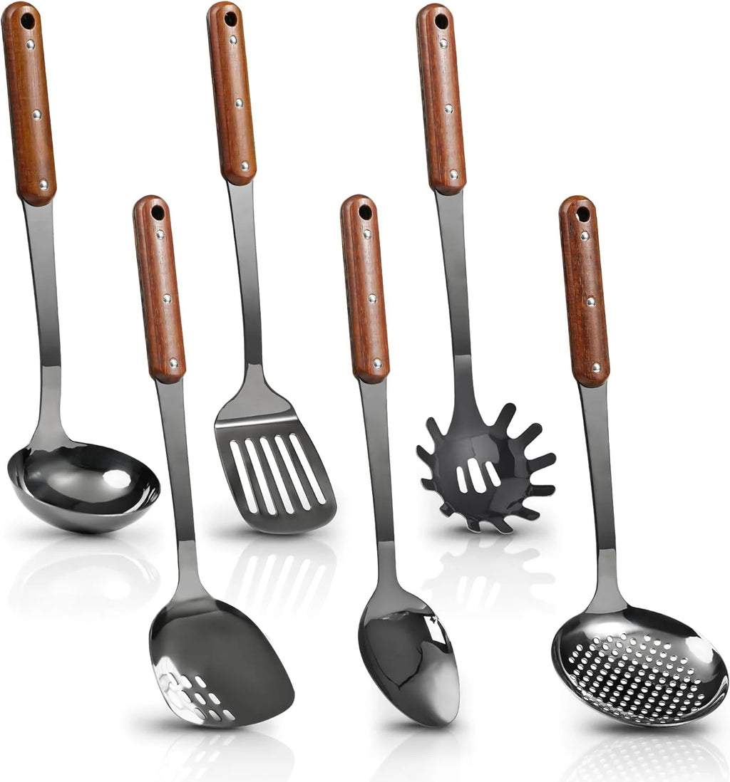 6 Piece Stainless Steel Kitchen Utensil Set with Wooden Handle J506580