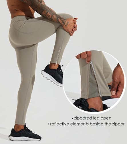 Men's Fleece Running Leggings Winter Cycling Tights Pants Water Resistant Zipper Pockets R2607