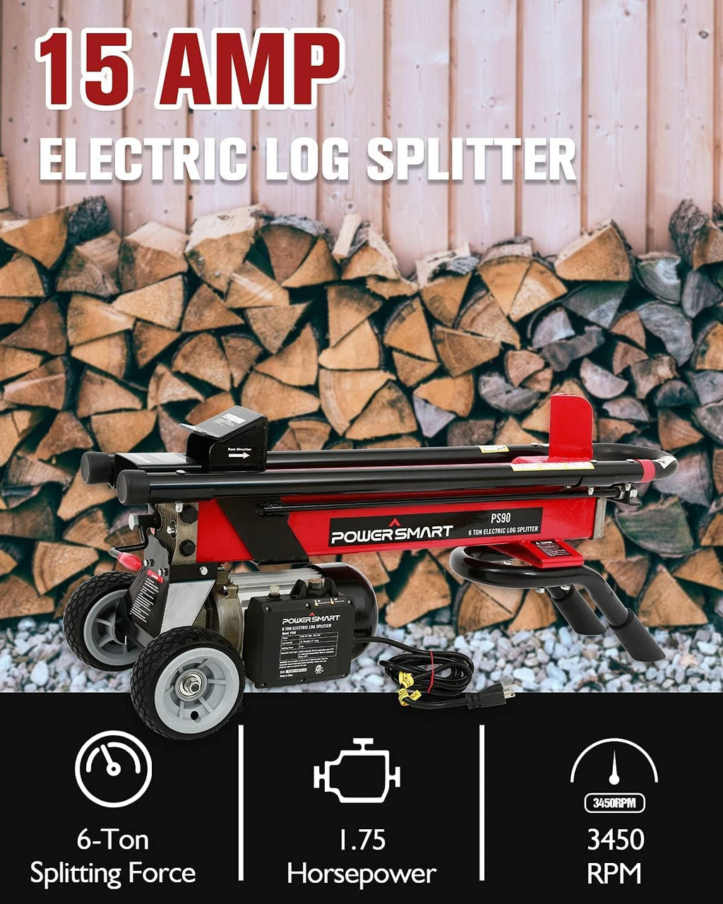 6-Ton Electric Log Splitter with Steel Wedge N508