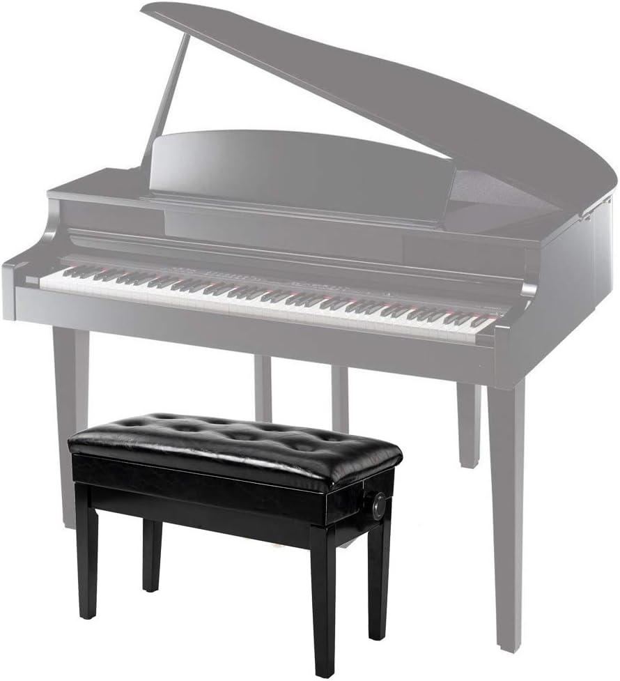 Black Faux Leather Adjustable Piano Bench with Storage C541