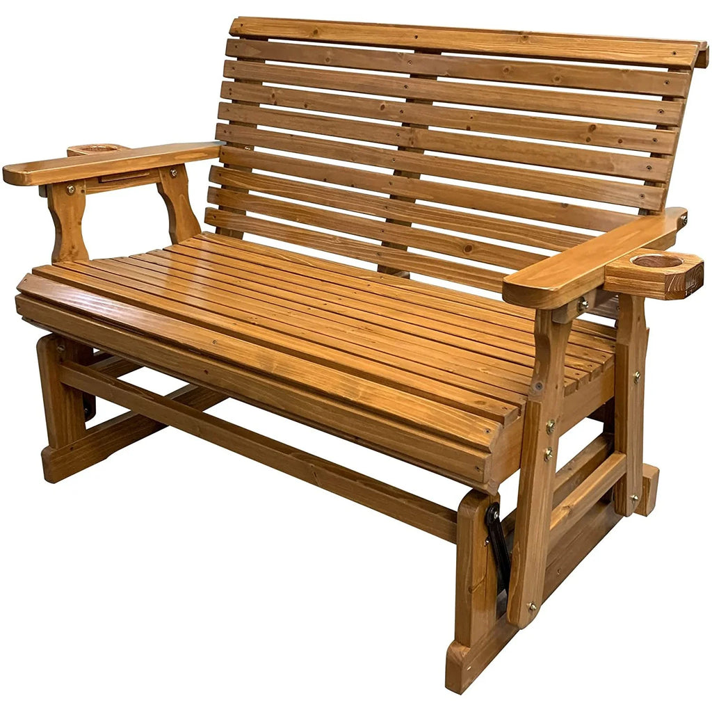 Brown Solid Fir Wood Patio Glider with Cupholders Z5768