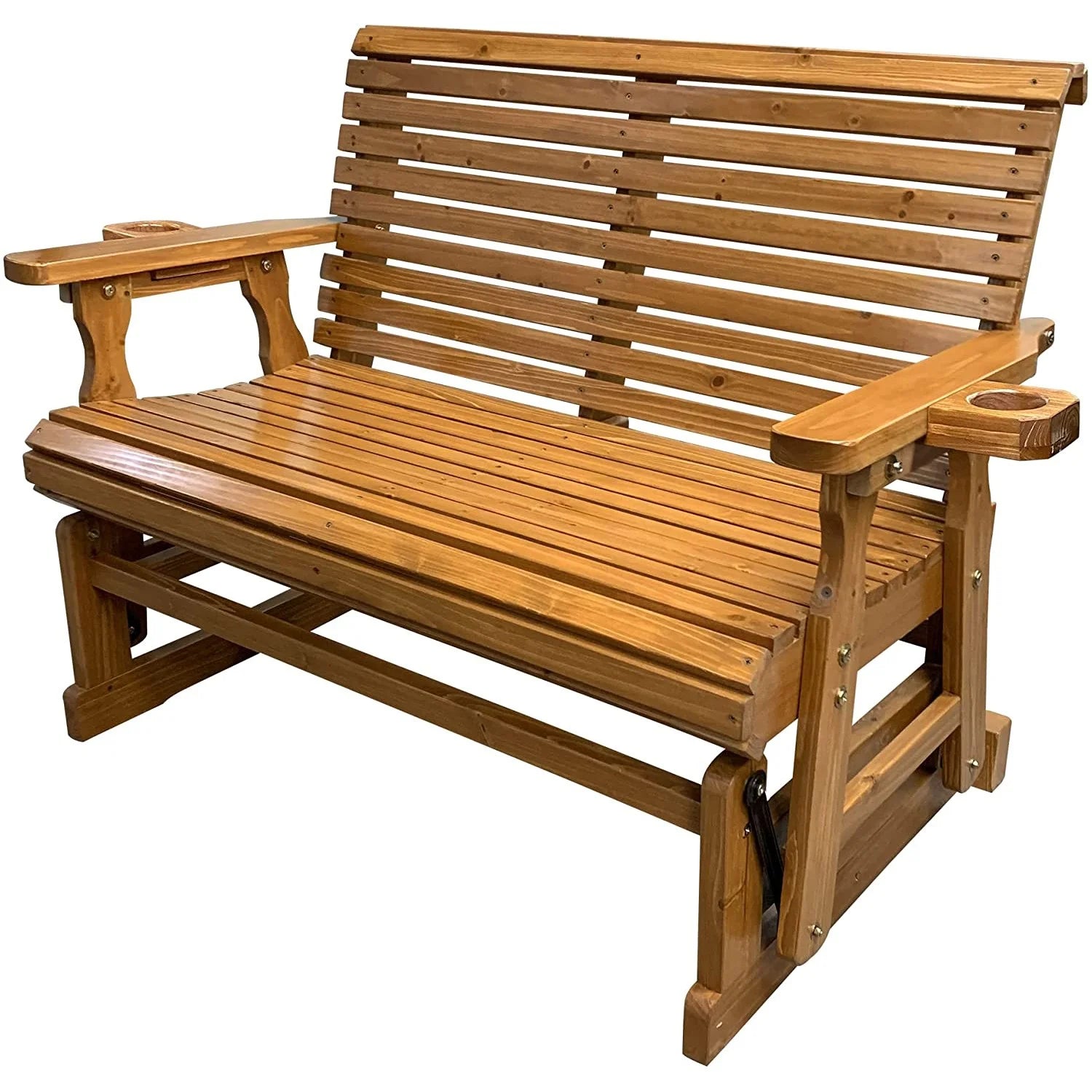 Brown Solid Fir Wood Patio Glider with Cupholders Z5768