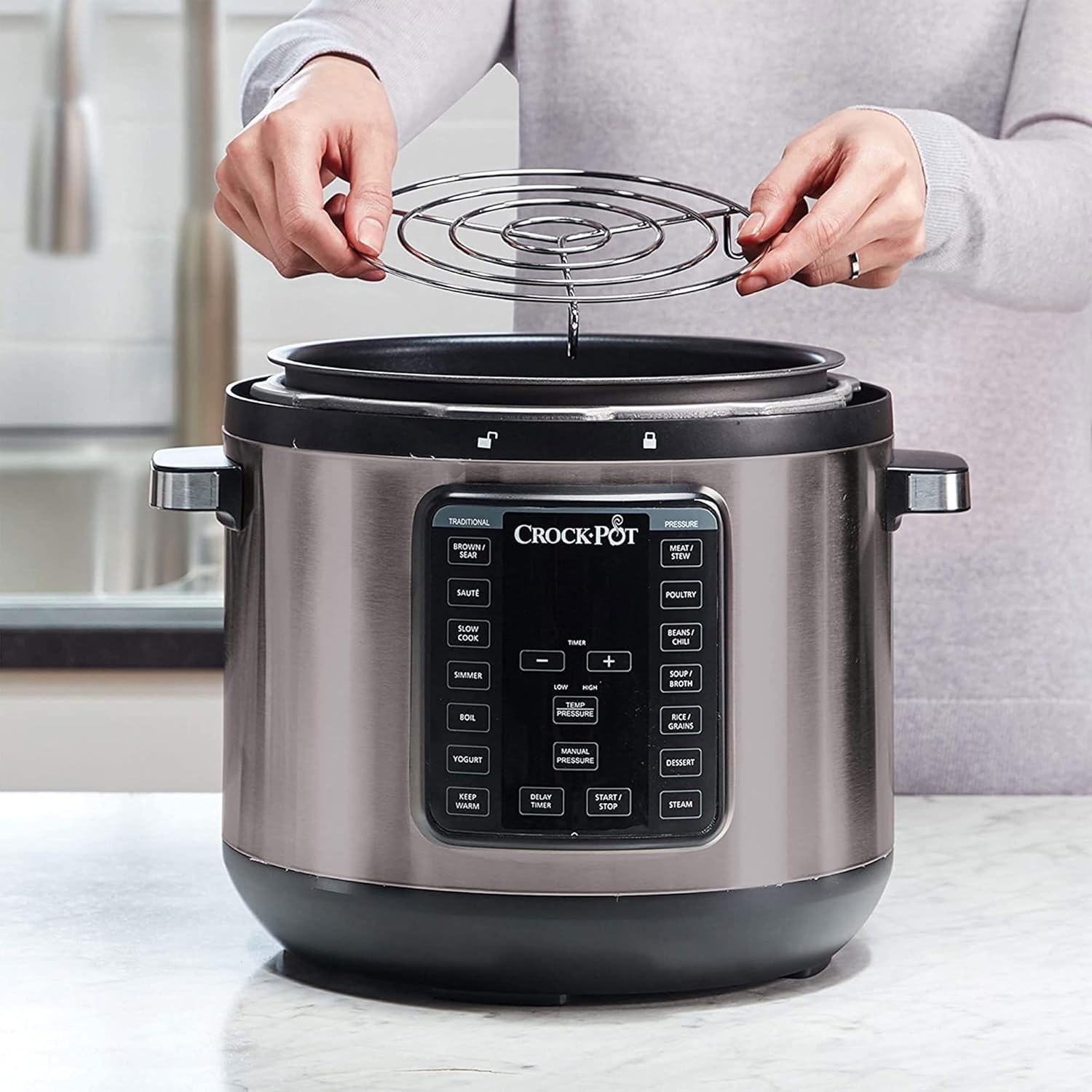 8-Quart Programmable Slow Cooker and Pressure Cooker, Black Stainless D476