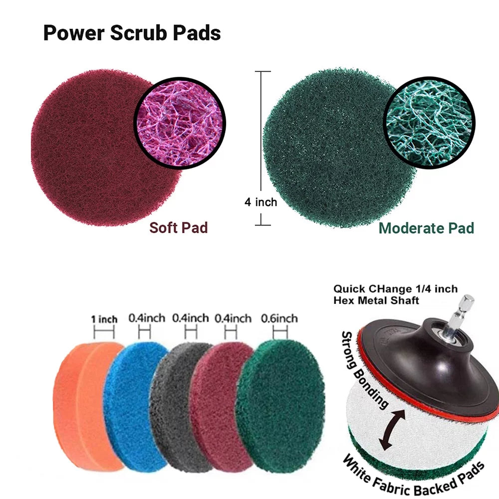 31PCS Electric Drill Brush Set with Cloth Scrub Pads Sponge Extendable Long Attachment Power Scrubber R912