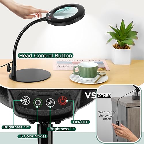 10X Magnifying Glass with Light and Stand, Flexible Gooseneck Magnifying Desk Lamp B9979