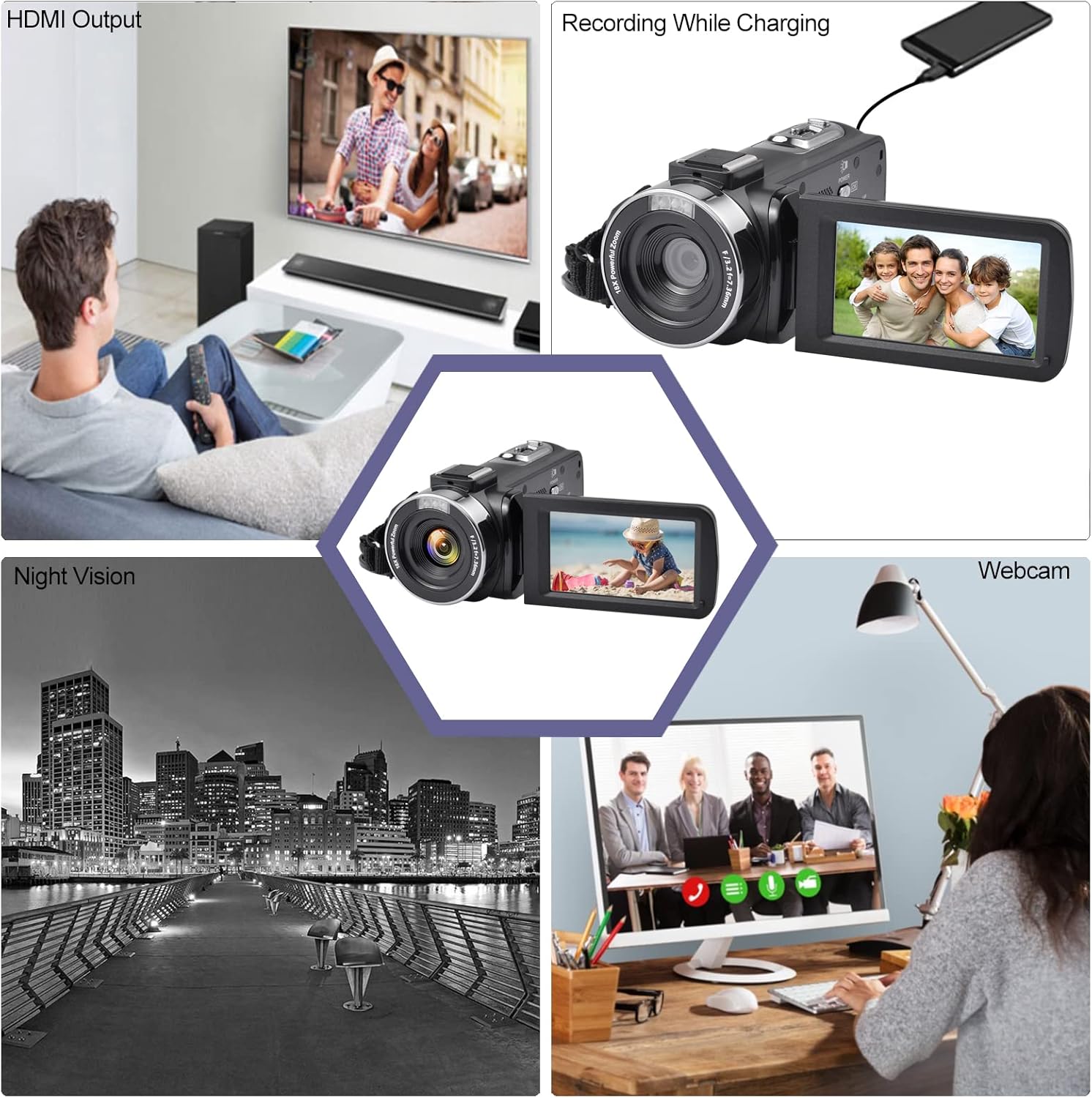 4K 48MP 3.0 Inch IPS Touch Screen Camcorder with Microphone and 2 Batteries (Black) G724213