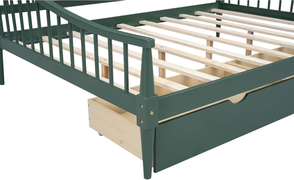 Green Full Size Daybed with Two Drawers Solid Wood Storage Bed Frame G2208