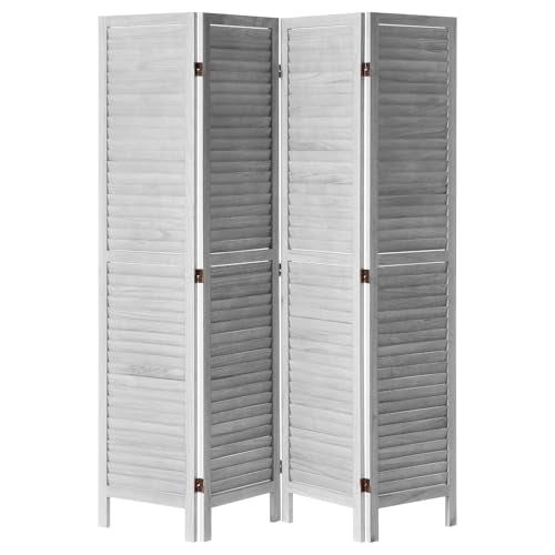 Light Grey 4 Panel Folding Wood Room Divider R484052