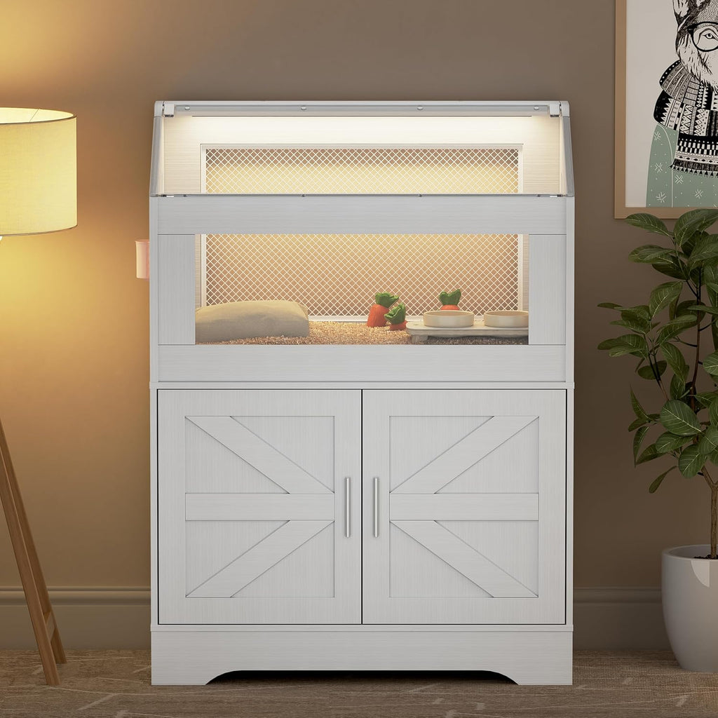 White Hamster Cage with Storage Cabinet H3616