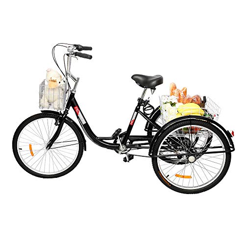 Adult Tricycle 7 Speed 24/26 Inch 3 Wheel Trike with Folding Front & Rear Basket B38096