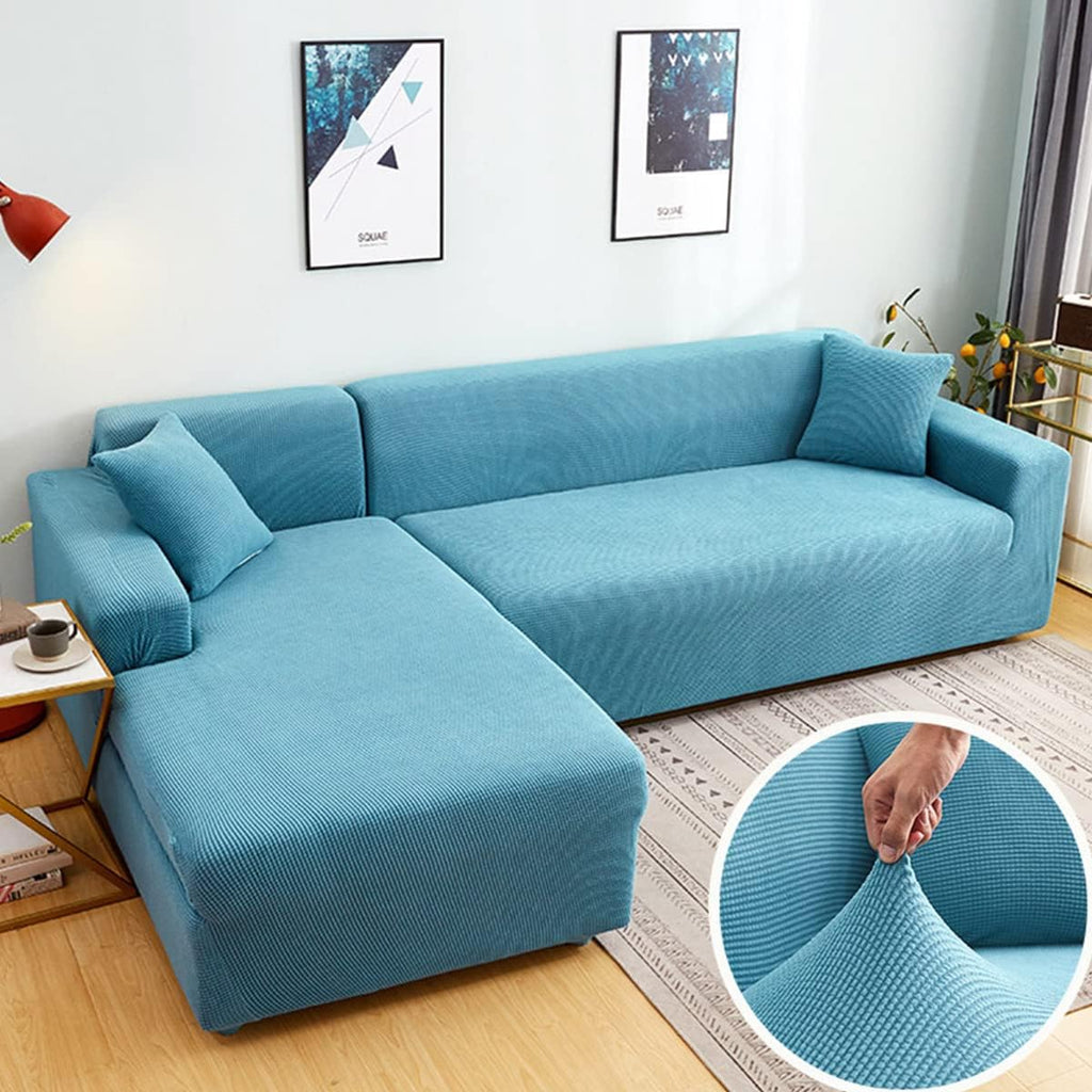 Royal Blue Polar Fleece Stretch Slipcover for Sectional Sofa A479