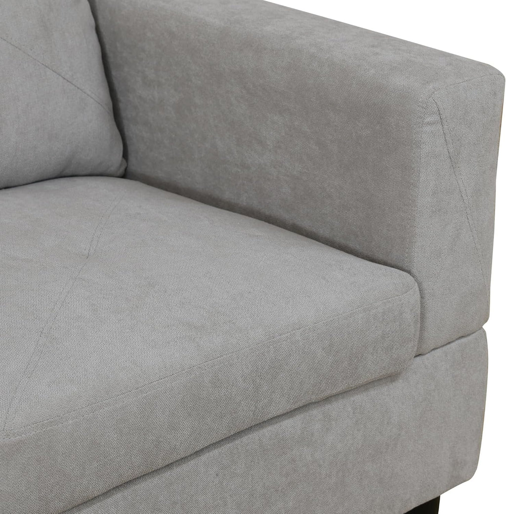 97" L-Shaped Corner Sofa with Left Chaise & Movable Storage Ottoman, 6 Seat Flannelette Fabric Sectional Couch, Wood Legs & Frame Q8228