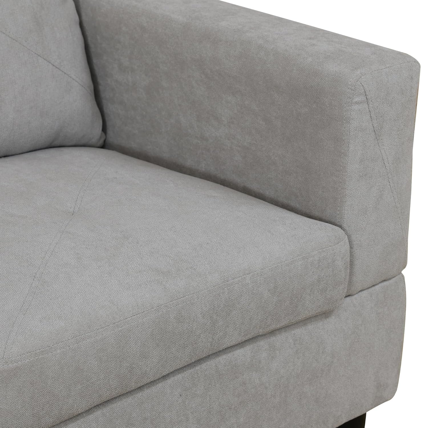 97" L-Shaped Corner Sofa with Left Chaise & Movable Storage Ottoman, 6 Seat Flannelette Fabric Sectional Couch, Wood Legs & Frame Q8228