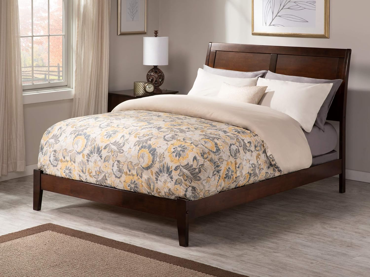 King Walnut Wood Platform Bed F6715