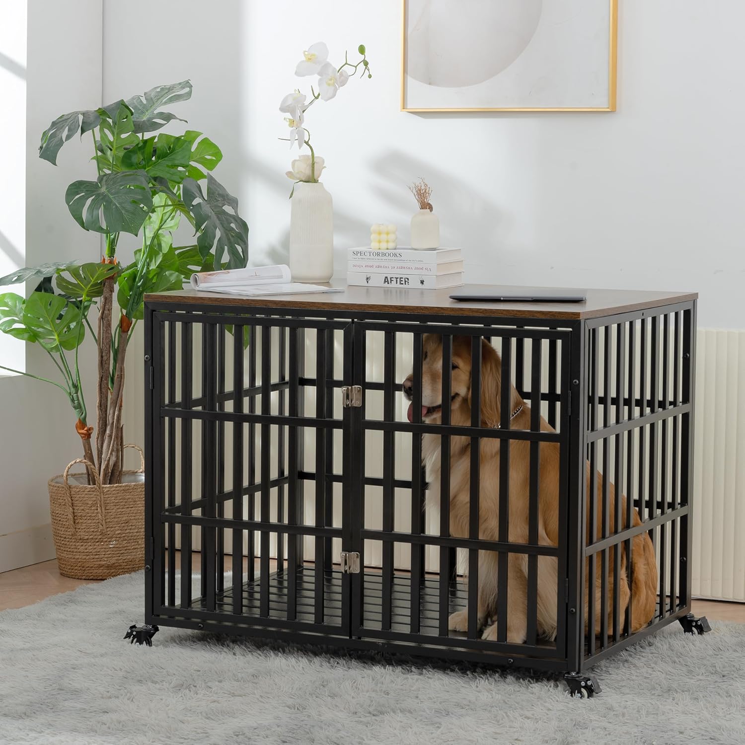 42" Heavy Duty Dog Crate with 4 Lockable Wheels and 2 Locks M784