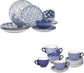 12 Piece Ceramic Dinnerware Set with 8 OZ Cappuccino Cup and Saucers, Vintage Blue E701610