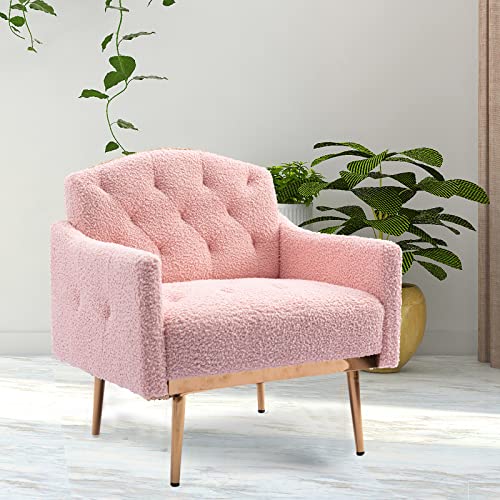 Rose Red Velvet Accent Chair with Arms and Metal Legs X6032