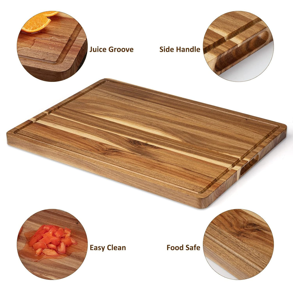 Large Acacia Wood Cutting Board 24 x 18 Inch with Side Handles and Juice Slot X691795