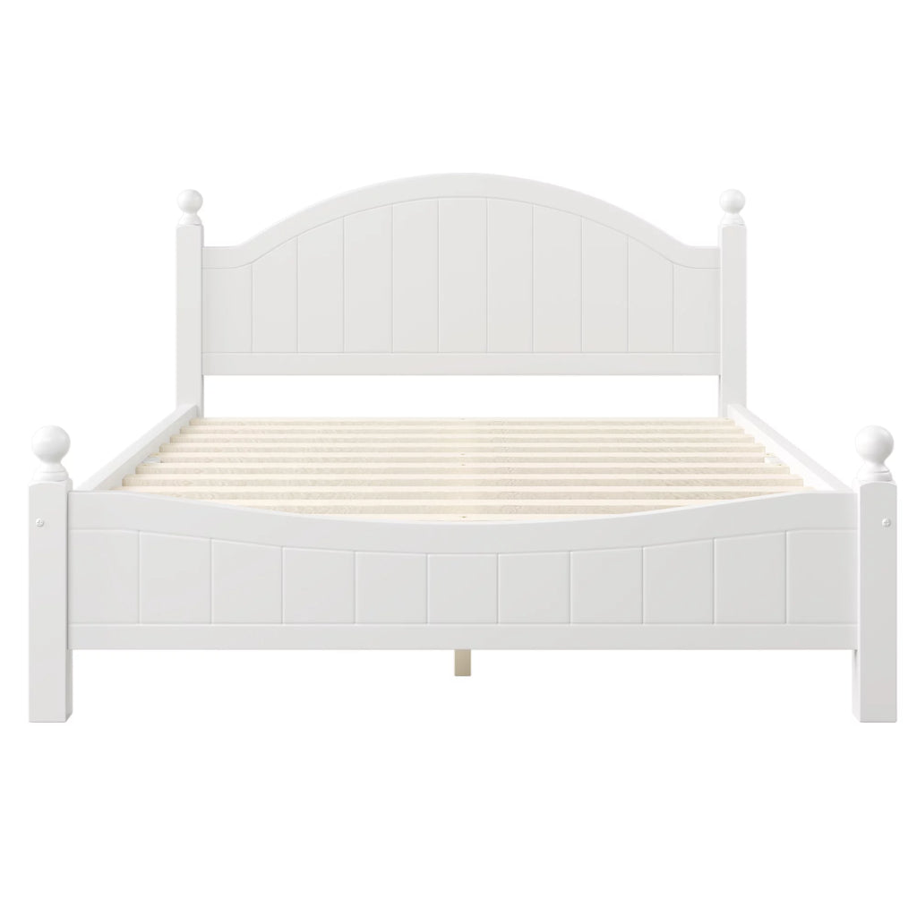 Queen Size Solid Wood Platform Bed with Headboard and Footboard White P3741