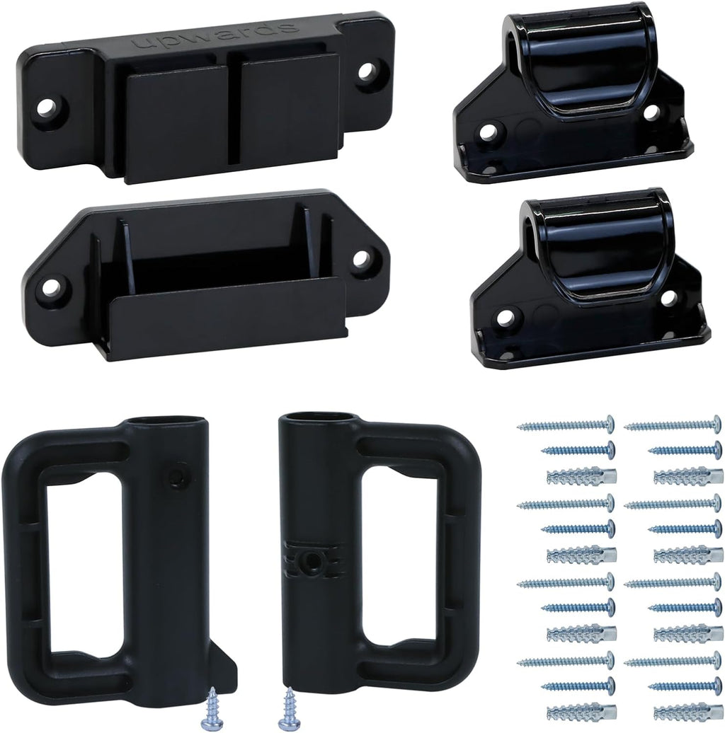 Retractable Baby Gate Replacement Parts Kit (Black) Wall Mount Accessories with Brackets, Latches, Hooks and Screws P7577