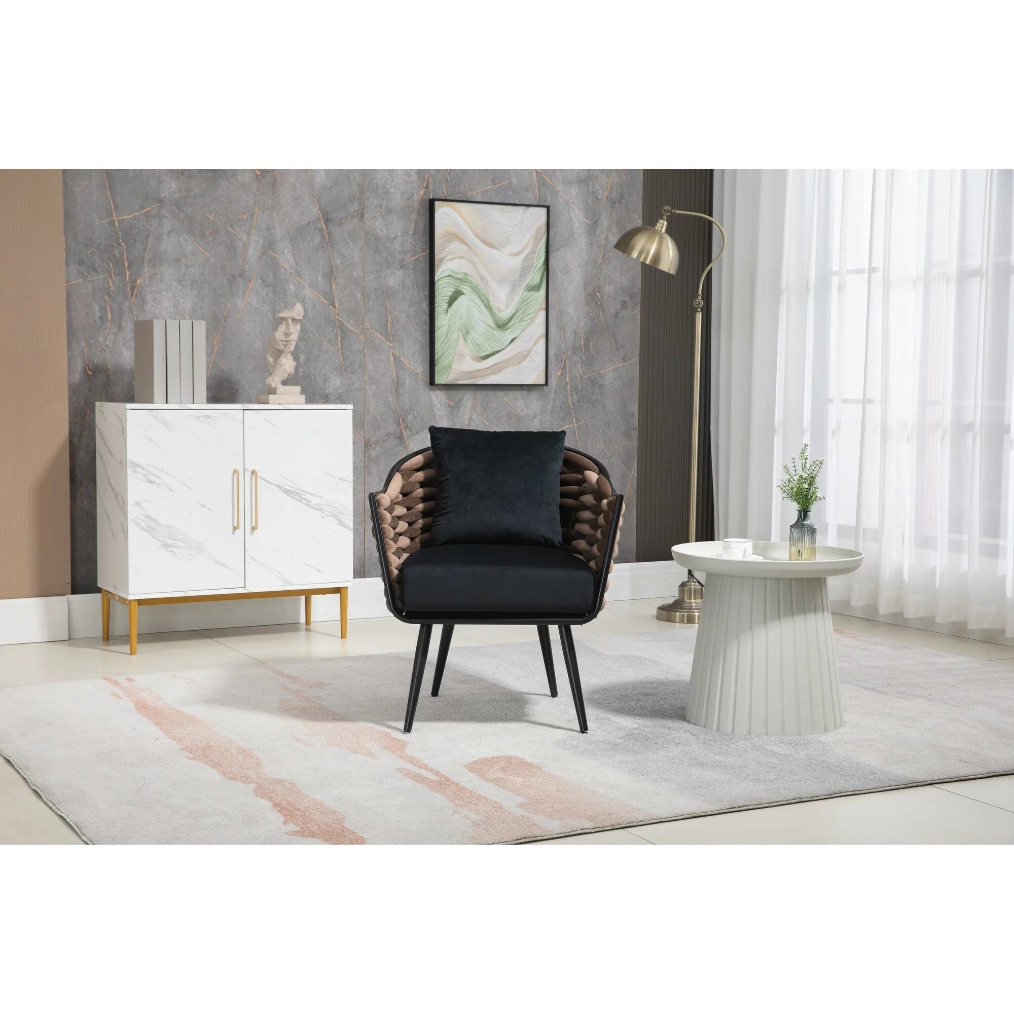 Black Velvet Barrel Chair S15153