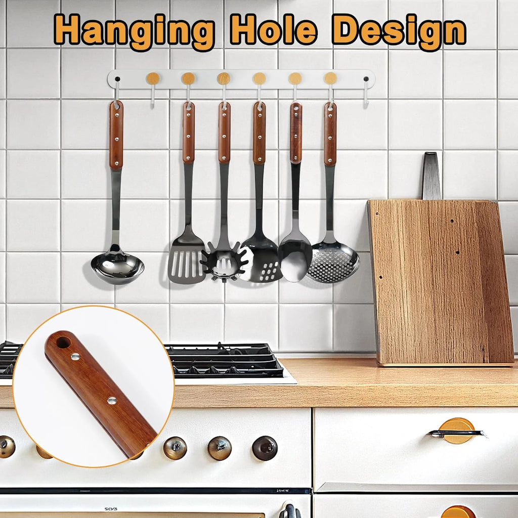 6 Piece Stainless Steel Kitchen Utensil Set with Wooden Handle J506580