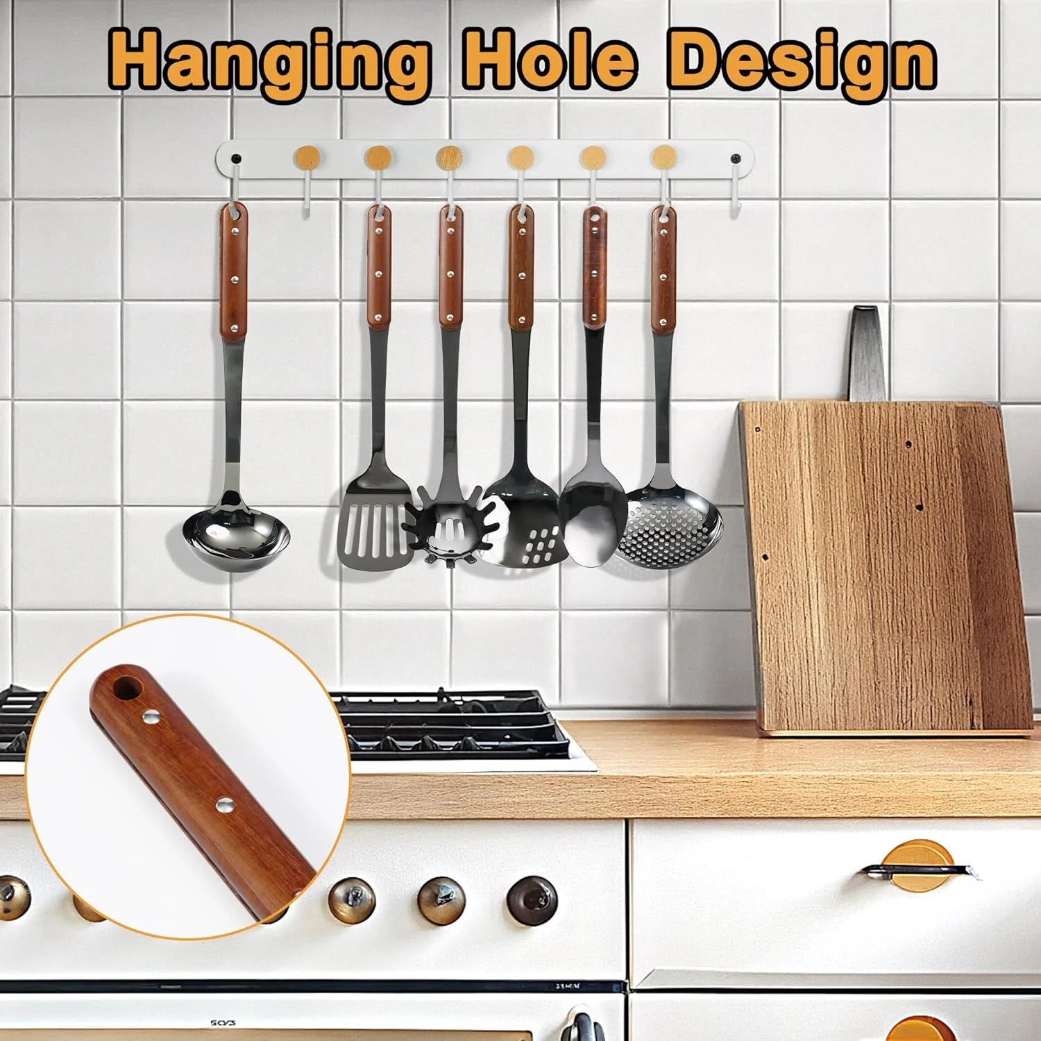 6 Piece Stainless Steel Kitchen Utensil Set with Wooden Handle J506580