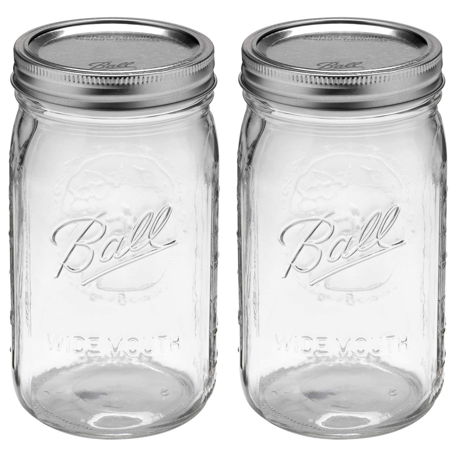 32-Ounces Quart Mason Jars with Lids and Bands, 2 Jars Y3975