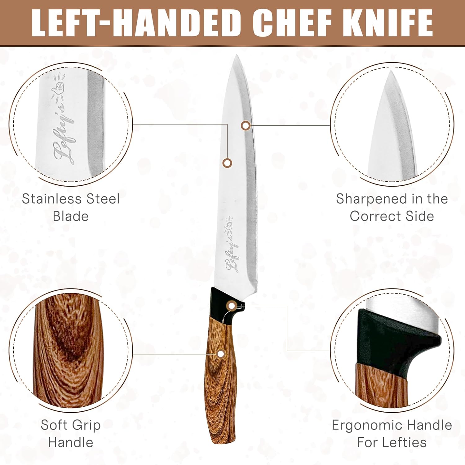 Left Handed Chef Knife - Stainless Steel Blade X87395