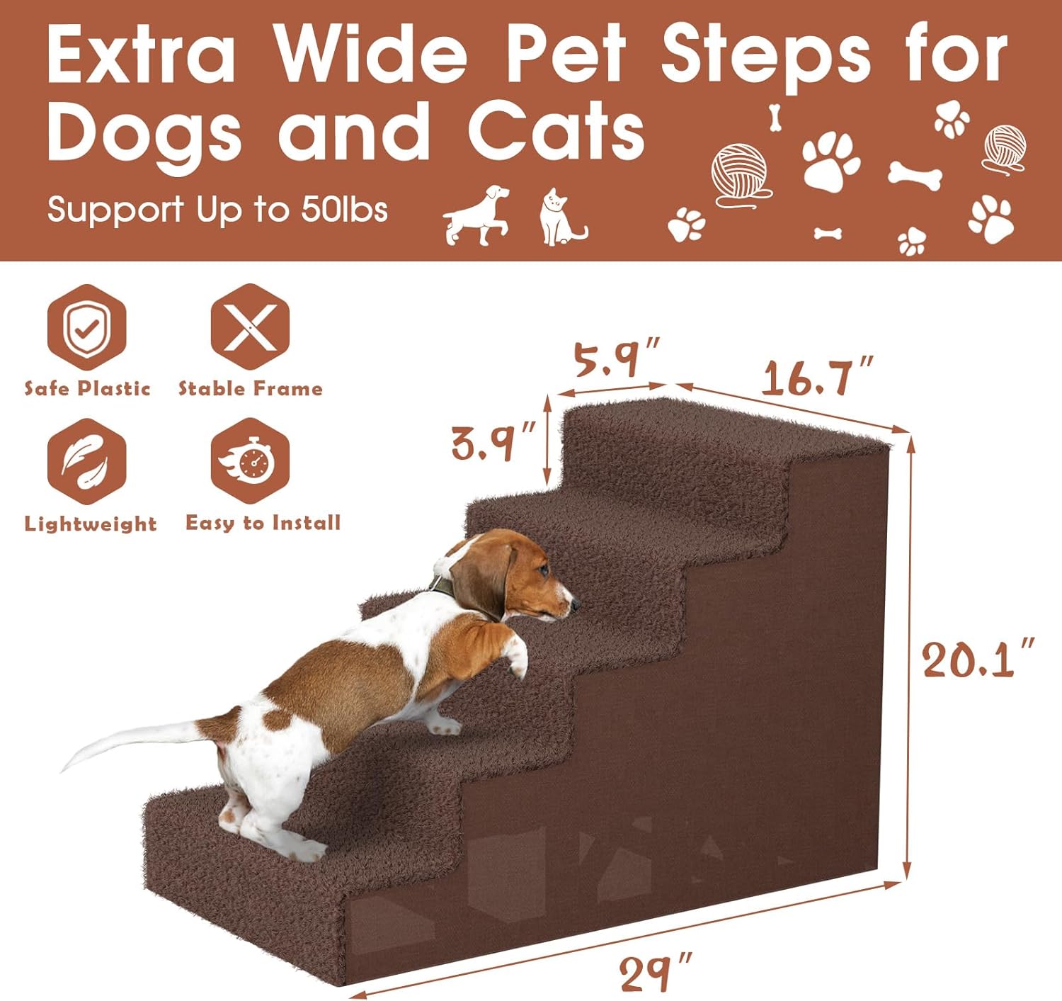 5 Tiers Thickened Widened Pet Steps with Washable Cover Z5399