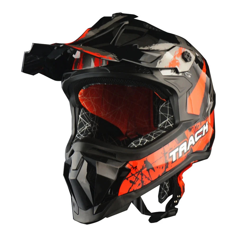 Track Red Motocross Helmet with Goggles and Glove Bundle G3578