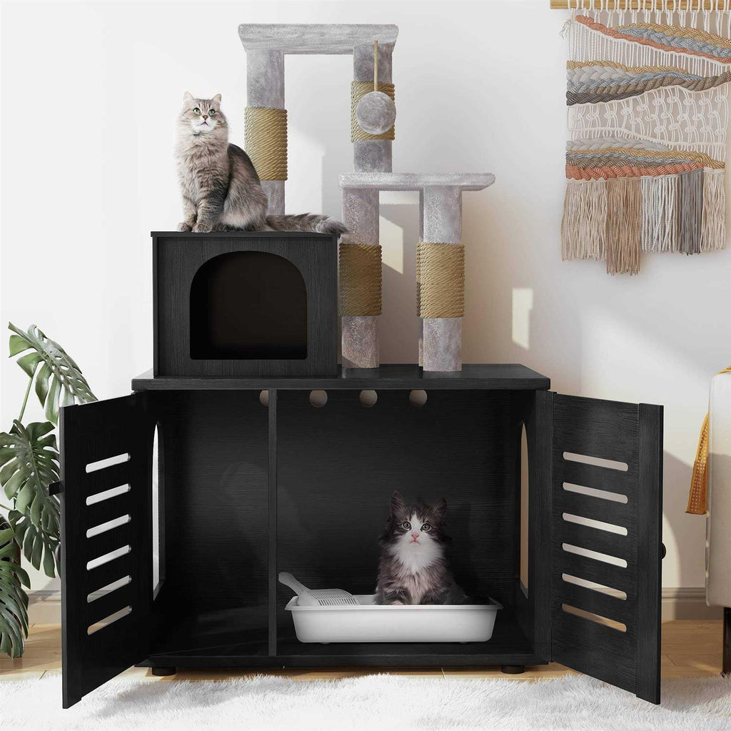 Cat Litter Box Enclosure with Cat Tree Hidden Cat Washroom Furniture with Divider P818205