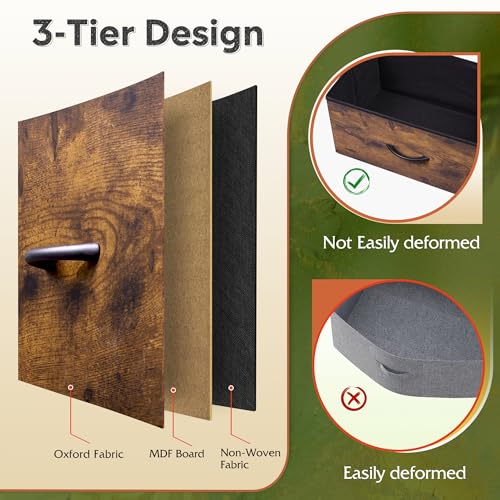 Rustic Brown 10 Drawer Fabric Dresser with Metal Frame V292