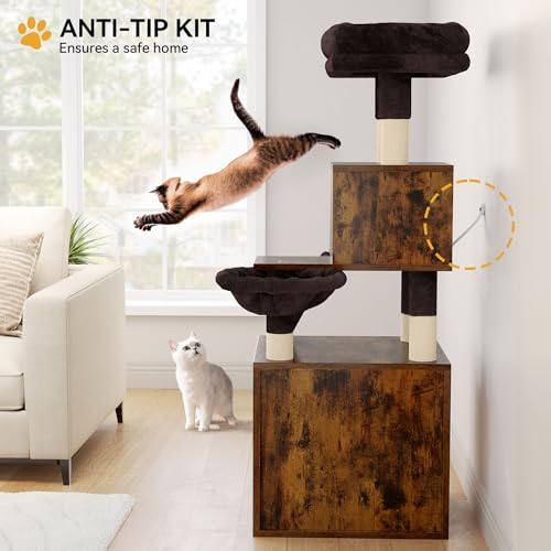 Brown Wooden Cat Tree with Litter Box Enclosure Q776