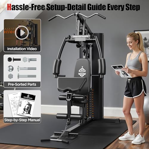 Multifunctional Home Gym Equipment with 154LBS Weight Stack T48979