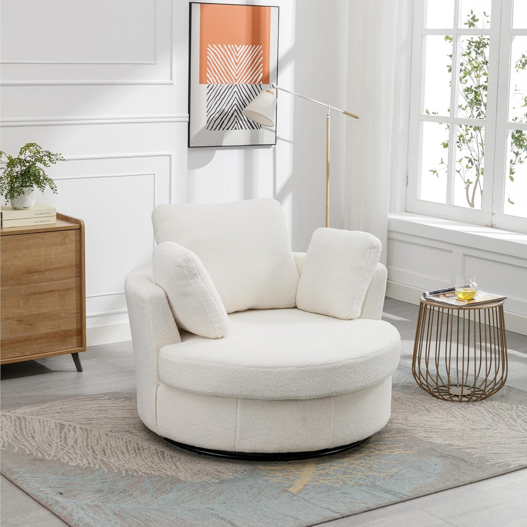 Ivory Sherpa Oversized Swivel Accent Barrel Chair W474964