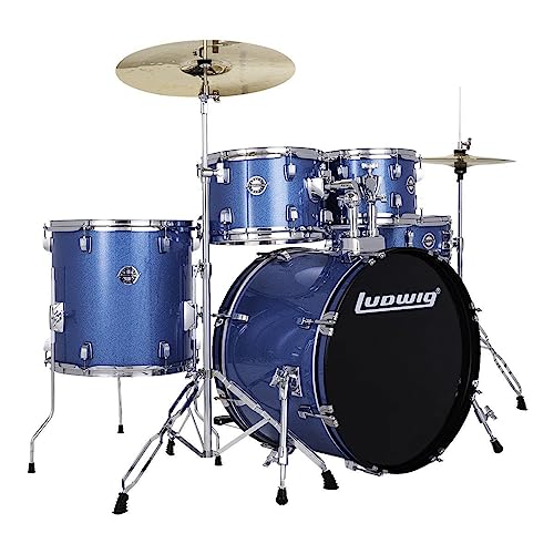 5-piece Complete Drum Set with 20-inch Bass Drum and Cymbals, Blue Sparkle G5910
