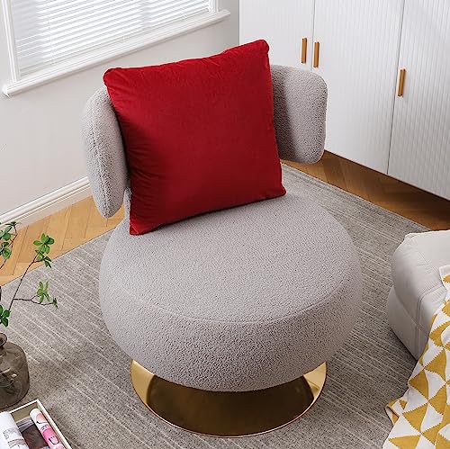 Upholstered Swivel Barrel Chair with Pillow White Orange Teddy G139287