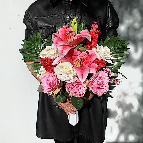 Vibrant Pink Lily and Rose Silk Flower Arrangement with Vase S876187