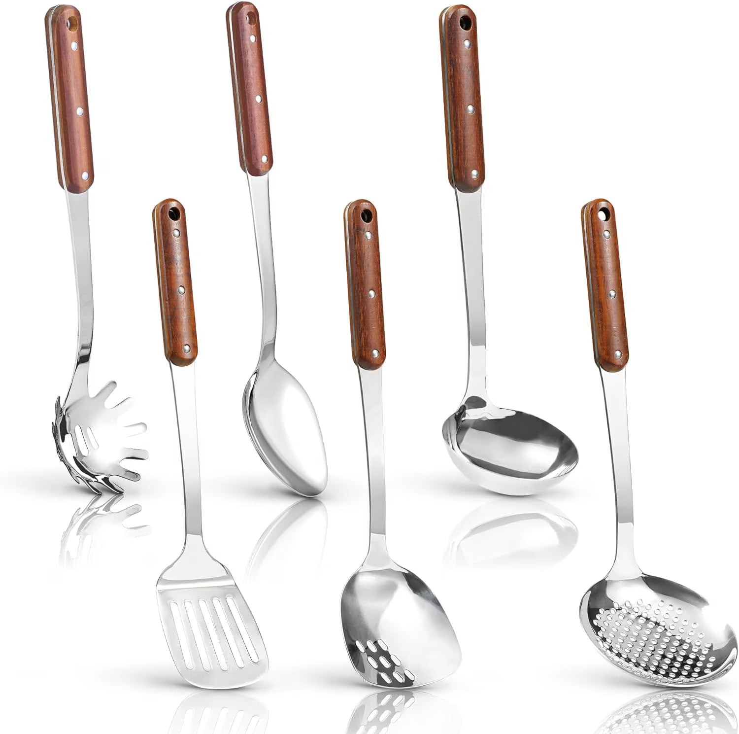6 Piece Stainless Steel Kitchen Utensil Set with Wooden Handle J506580