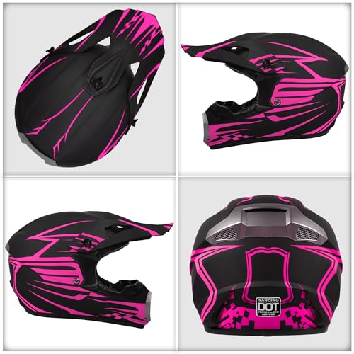 DOT Approved Full Face Motocross Helmet 4-Piece Set with Gloves Goggles Face Shield W837401