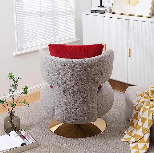 Upholstered Swivel Barrel Chair with Pillow White Orange Teddy G139287