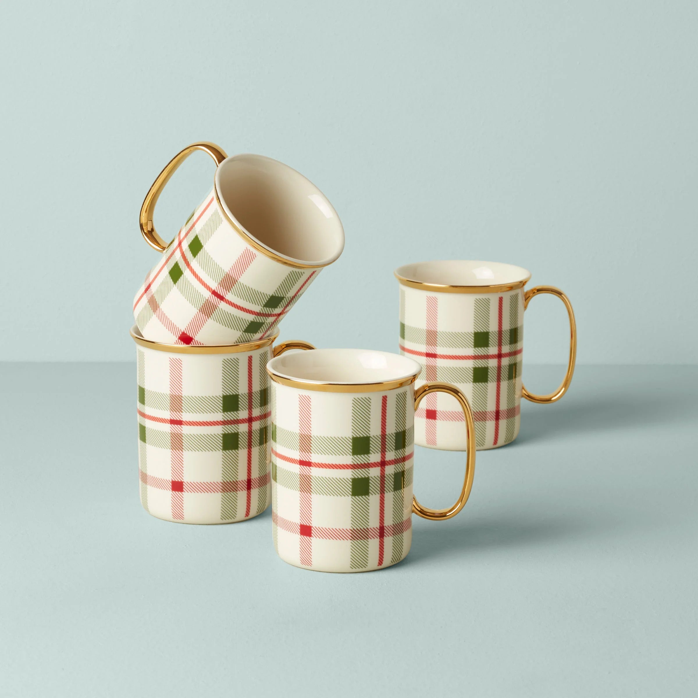 Set of 4 Holiday Plaid Mugs Z44059