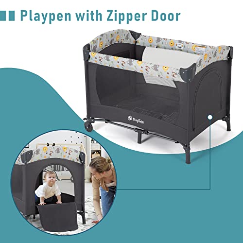 Light Gray Twin Bassinet & Playard with 2 Removable Portable Bassinets Y889754