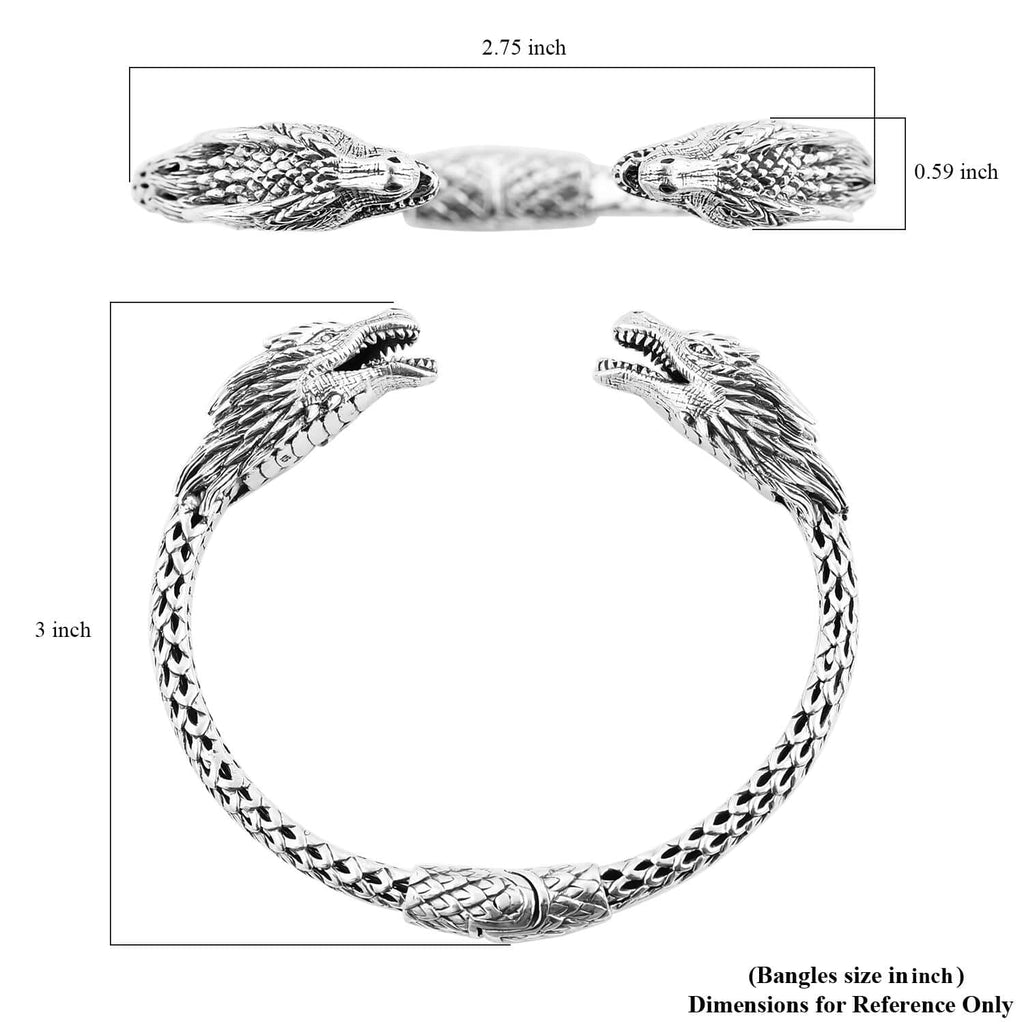 925 Sterling Silver Dragon Cuff Bangle Bracelet Size 7" 44 Grams N970832