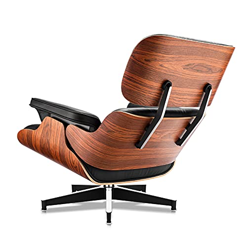 Top Black Grain Leather Palisander Wood Lounge Chair and Ottoman V26658