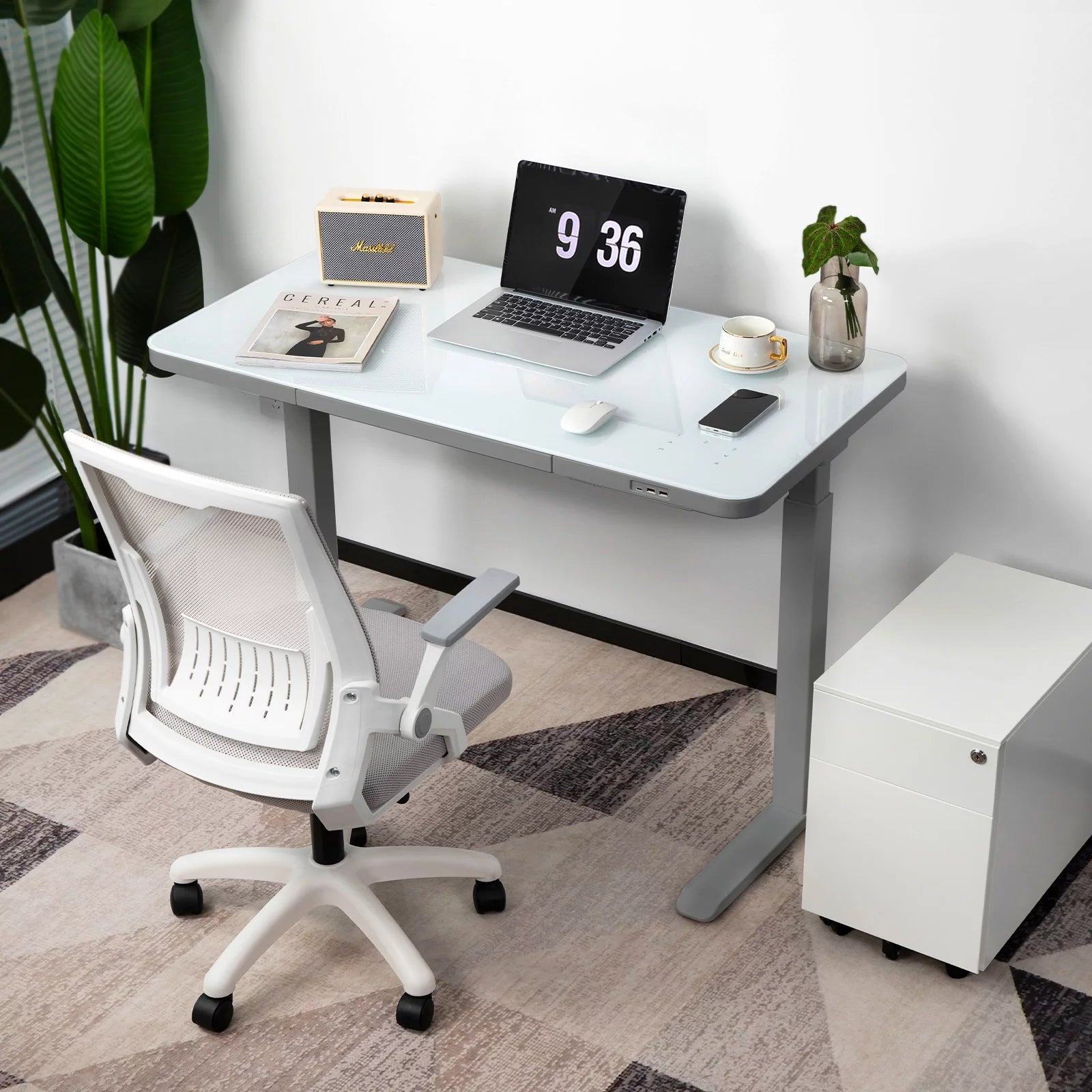 Gray Dual Motor Height Adjustable Desk with Drawer and Tempered Glass Top G69977