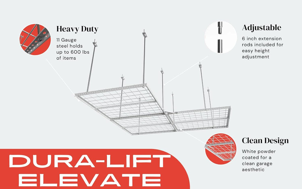 Adjustable Height Overhead Garage Door Ceiling Triple L Shaped Platform (31 in. W x 93 in D) O8539