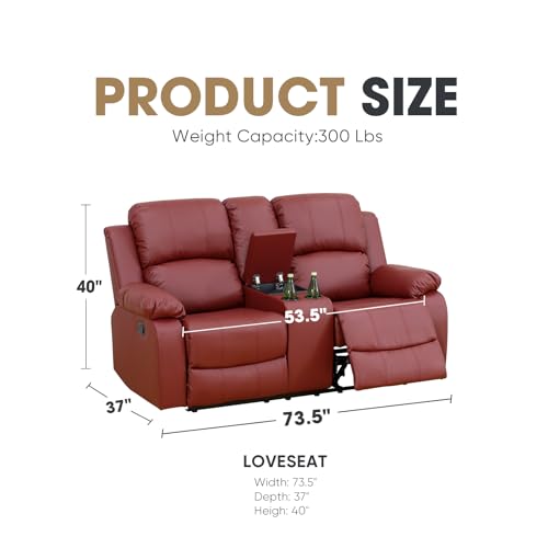 Red Leather 2-Seat Sofa Recliner Loveseat with Storage Box and Cup Holders Z3750